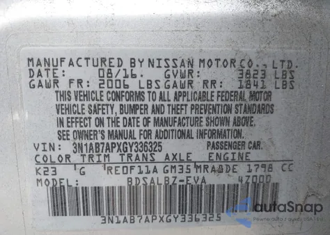 2016 Nissan Sentra S from USA, damaged, VIN 3N1AB7APXGY336325